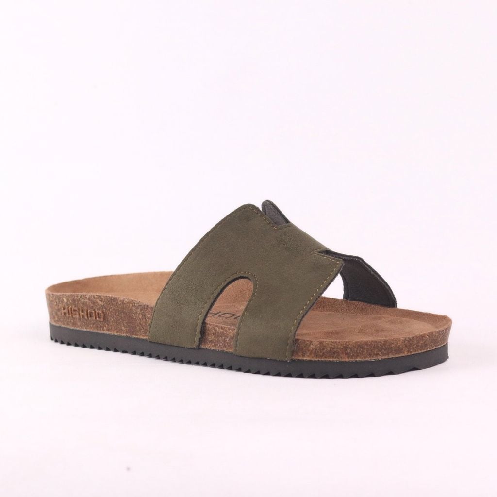 Dép đế trấu birken Chữ H da lộn premium HISHOO H095