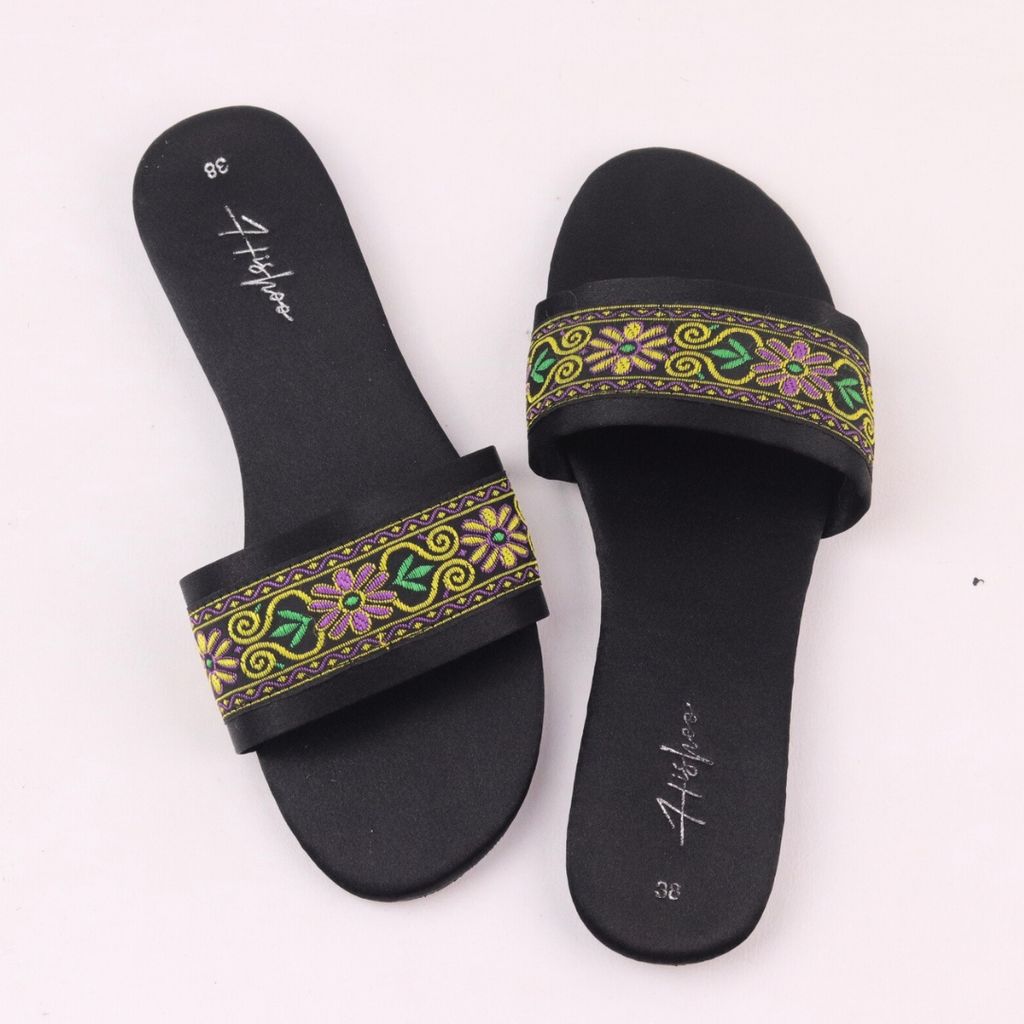 Dép Lê Nữ Quai Ngang Phối Thổ Cẩm Có Bigsize Hishoo S079