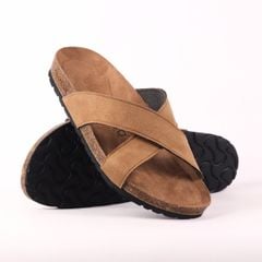 Dép đế trấu birken quai ngang chéo da lộn HISHOO R096
