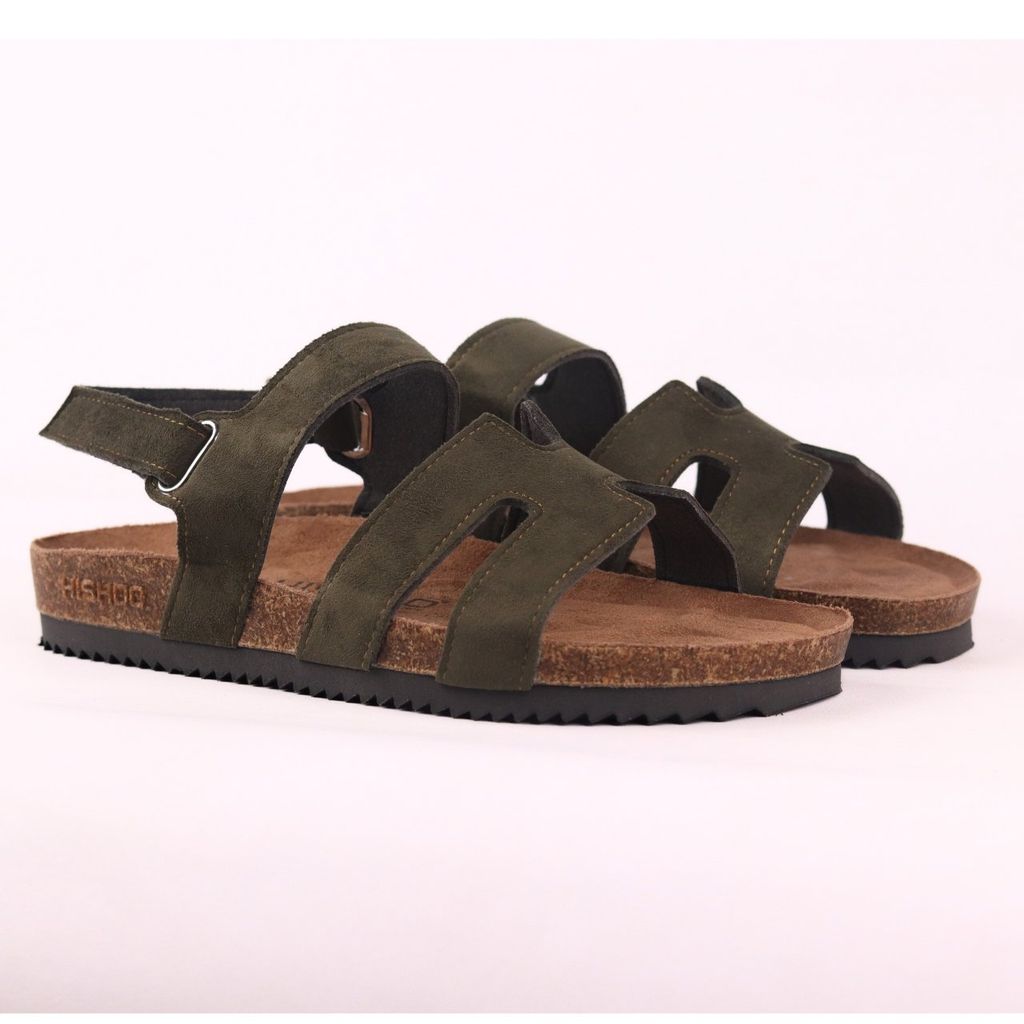 Dép đế trấu birken bé trai bé gái sandal Chữ H da lộn premium HISHOO H115