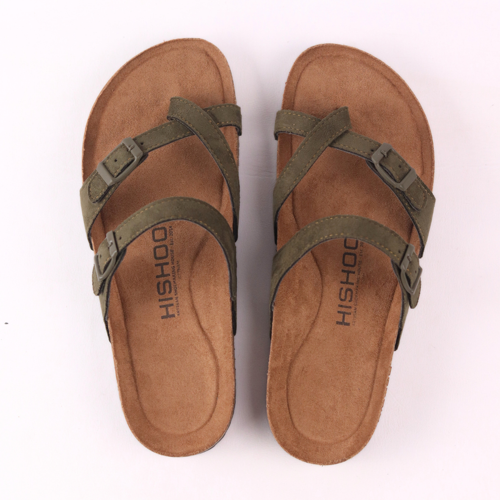 Dép đế trấu birken quai ngang xỏ ngón da lộn premium HISHOO H098
