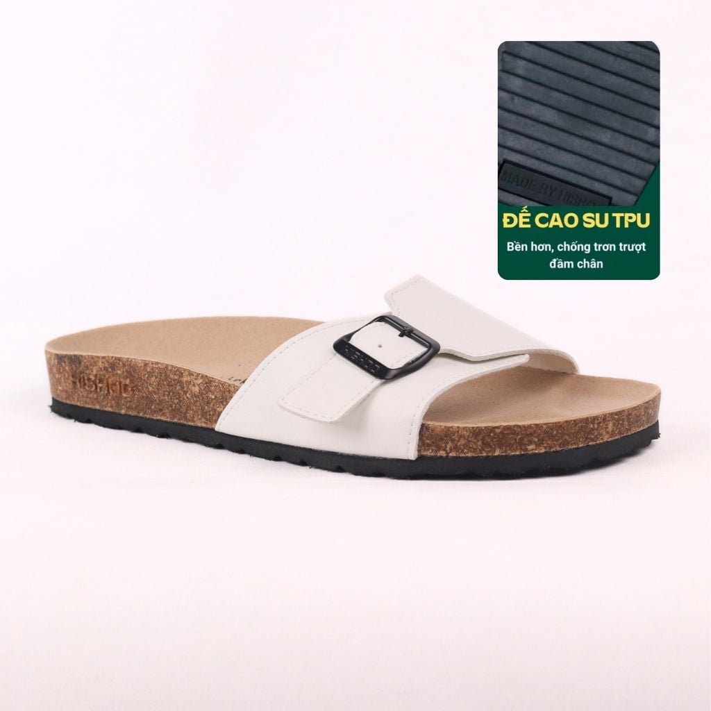 Dép đế trấu birken quai ngang 1 khoá da bò HISHOO M113