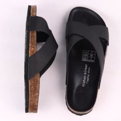 Dép đế trấu birken quai ngang chéo MẶT ĐEN HISHOO S096