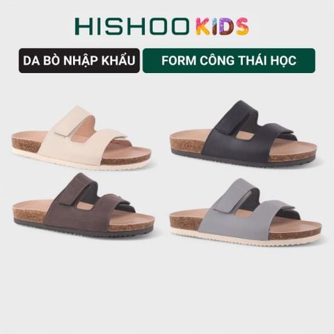 Dép đế trấu birken bé trai bé gái quai ngang xé dán premium HISHOO B105