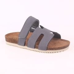 Dép đế trấu birken Chữ H Sandal quai ngang bản, da lộn premium HISHOO H104