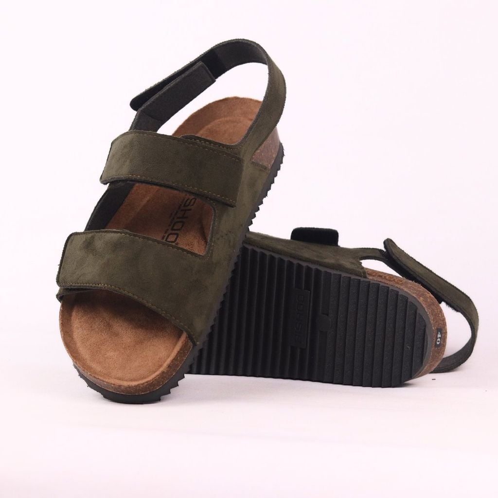Dép đế trấu birken quai ngang sandal xé dán da lộn premium HISHOO H110