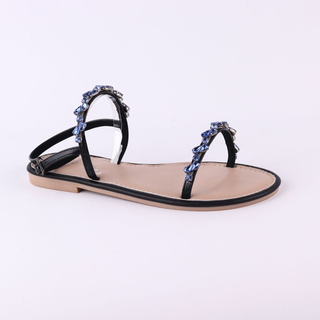 Dép Sandal Nữ Đế Bệt Quai Hậu Dây Mảnh Đính Đá HISHOO S147