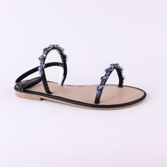 Dép Sandal Nữ Đế Bệt Quai Hậu Dây Mảnh Đính Đá HISHOO S147