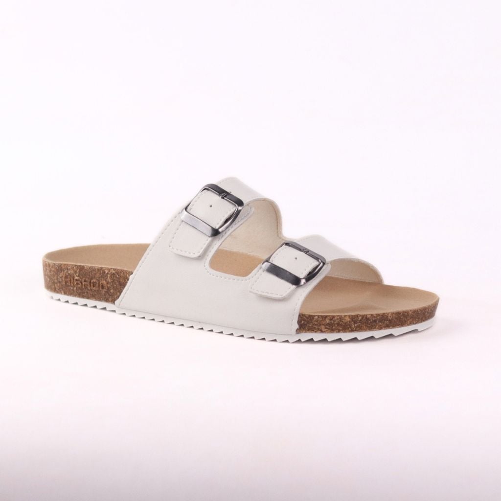 Dép đế trấu birken quai ngang 2 khoá MẶT ĐEN da bò HISHOO M093