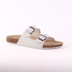 Dép đế trấu birken quai ngang 2 khoá MẶT ĐEN da bò HISHOO M093