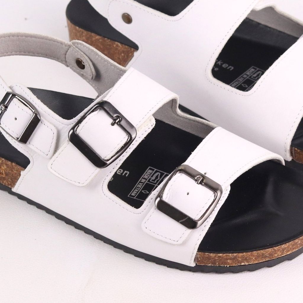 Dép đế trấu Sandal birken quai ngang 2 khoá da bò HISHOO M102