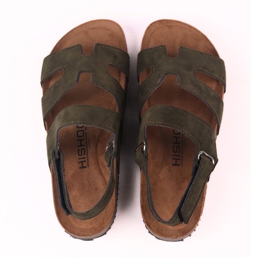 Dép đế trấu birken bé trai bé gái sandal Chữ H da lộn premium HISHOO H115