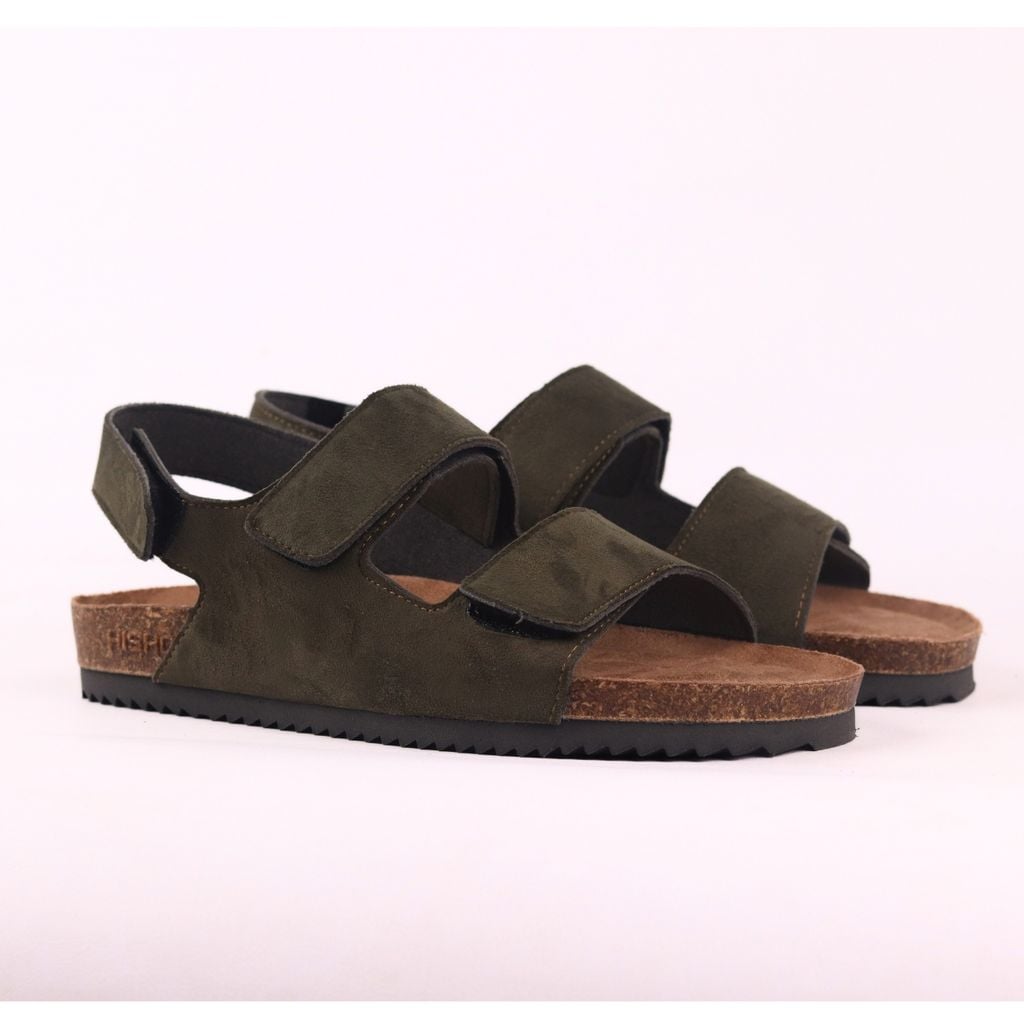 Dép đế trấu birken quai ngang sandal xé dán da lộn premium HISHOO H110