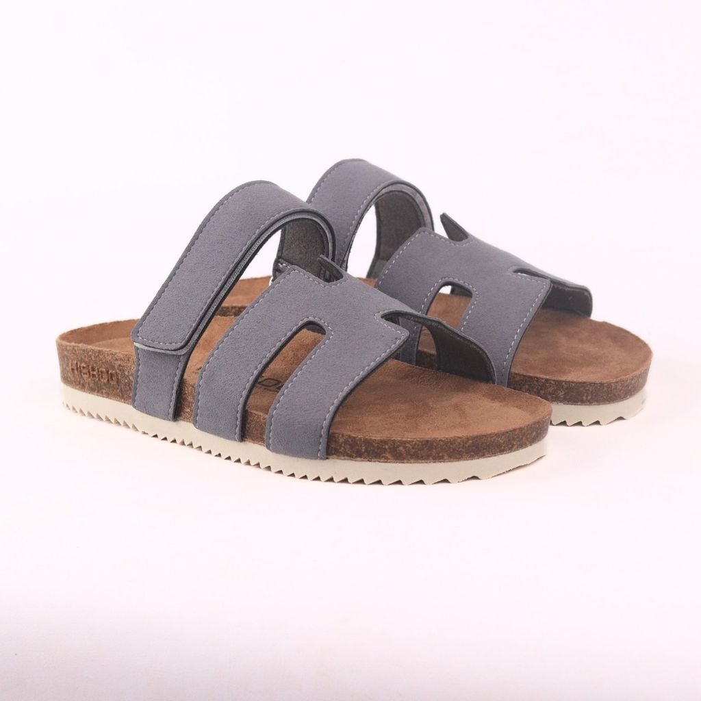 Dép đế trấu birken Chữ H Sandal quai ngang bản, da lộn premium HISHOO H104