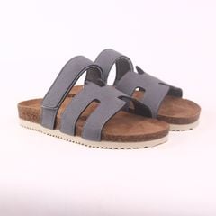 Dép đế trấu birken Chữ H Sandal quai ngang bản, da lộn premium HISHOO H104