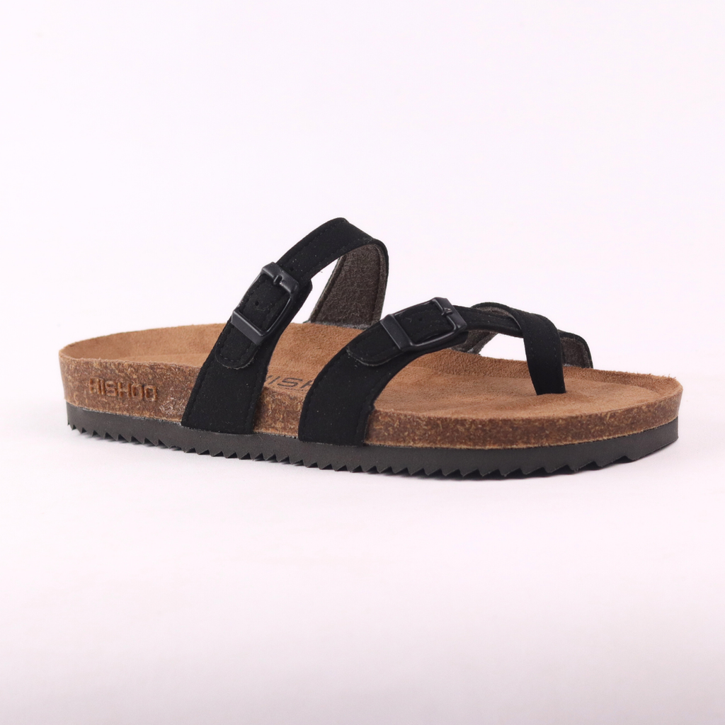 Dép đế trấu birken quai ngang xỏ ngón da lộn premium HISHOO H098