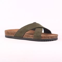 Dép đế trấu birken quai ngang chéo da lộn premium HISHOO H096