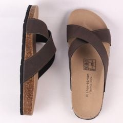 Dép đế trấu birken quai ngang chéo MẶT ĐEN da bò HISHOO M096