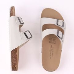 Dép đế trấu birken quai ngang 2 khoá MẶT ĐEN da bò HISHOO M093