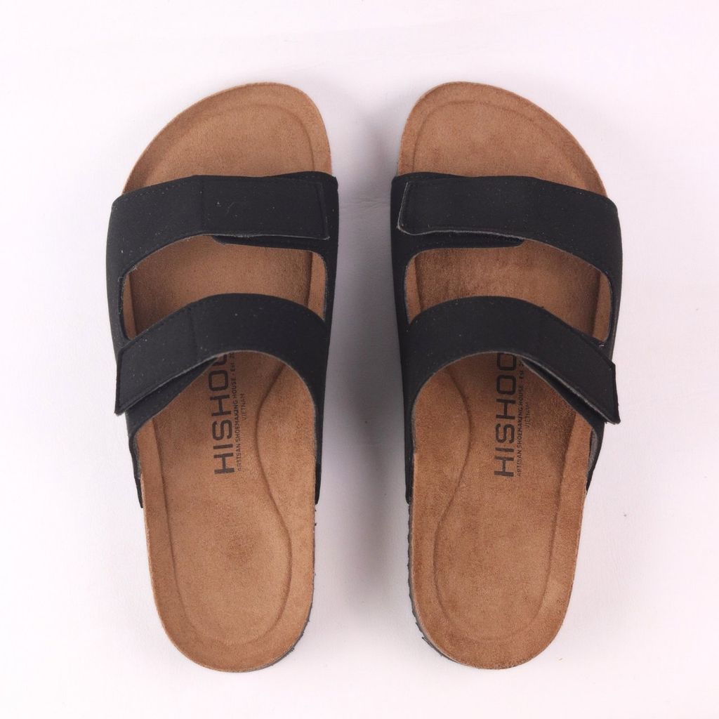 Dép đế trấu birken quai ngang xé dán da lộn premium HISHOO H105