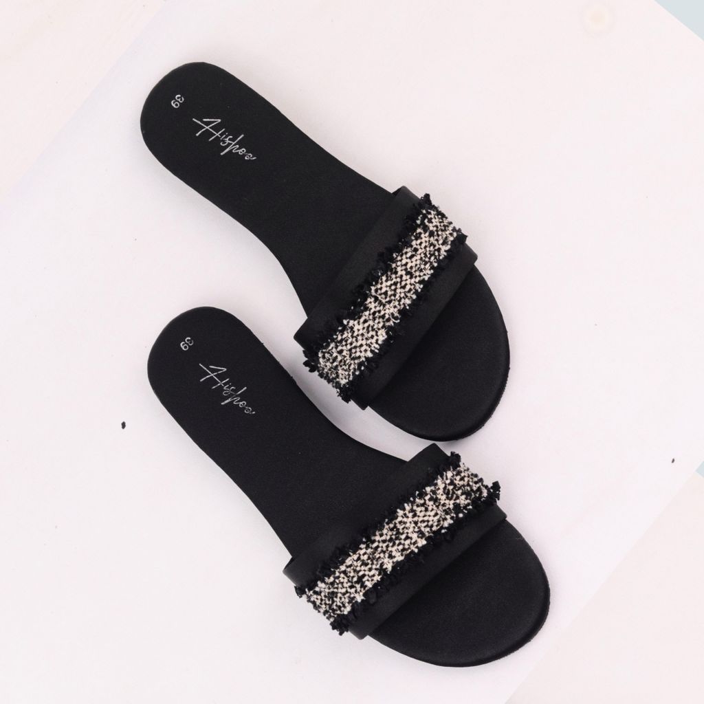 Dép Lê Nữ Đế Bệt Quai Ngang Đính Ren có Bigsize HISHOO S078