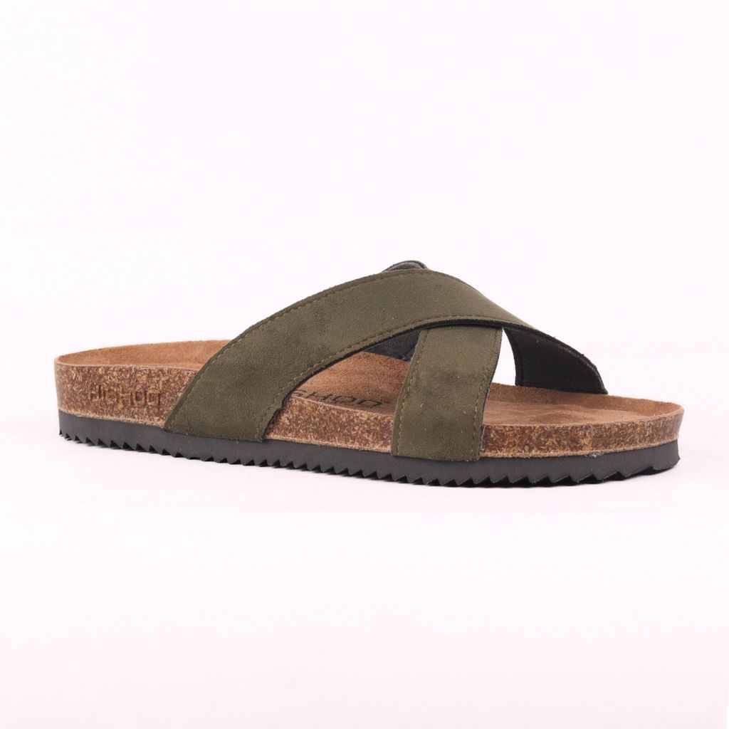 Dép đế trấu birken bé trai bé gái quai ngang chéo da lộn premium HISHOO H096