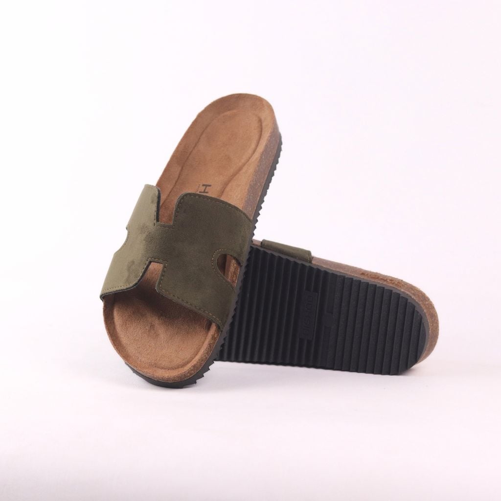 Dép đế trấu birken Chữ H da lộn premium HISHOO H095