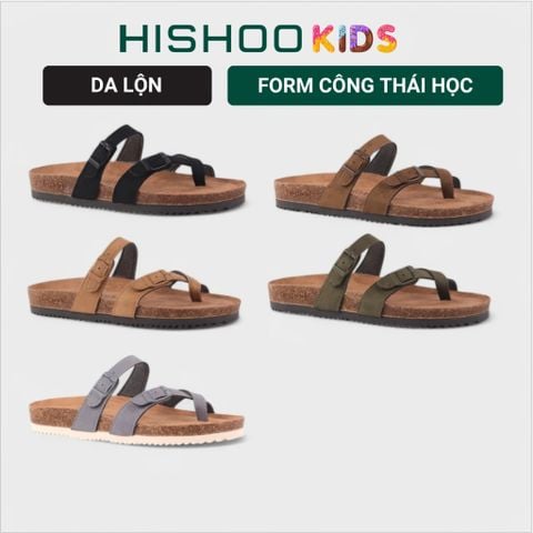 Dép đế trấu birken bé trai bé gái quai ngang xỏ ngón da lộn premium HISHOO H098