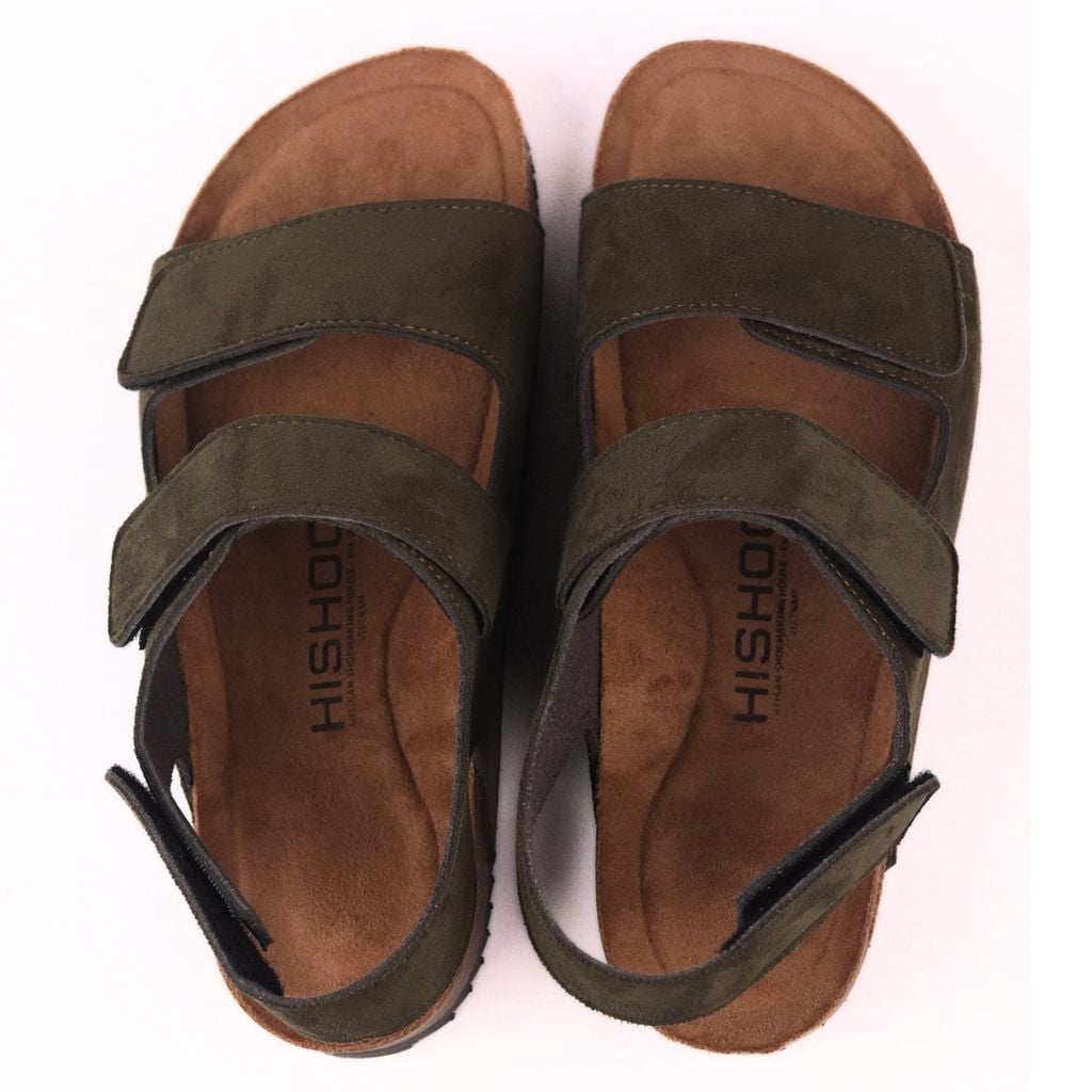 Dép đế trấu birken quai ngang sandal xé dán da lộn premium HISHOO H110