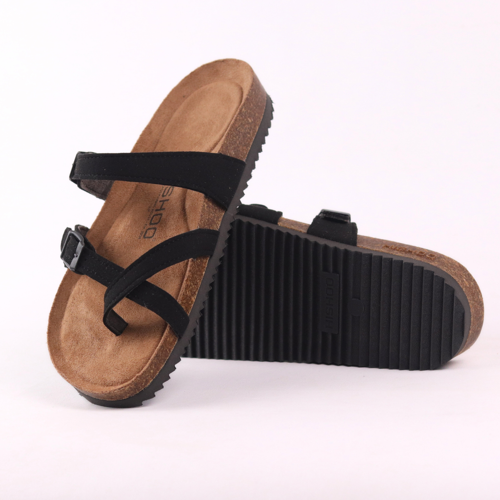 Dép đế trấu birken quai ngang xỏ ngón da lộn premium HISHOO H098