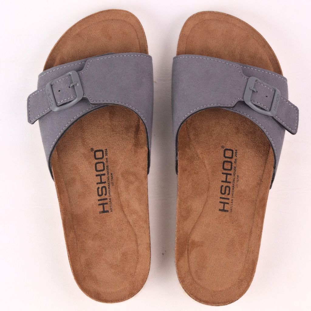 Dép đế trấu birken 1 khoá da lộn premium HISHOO H113