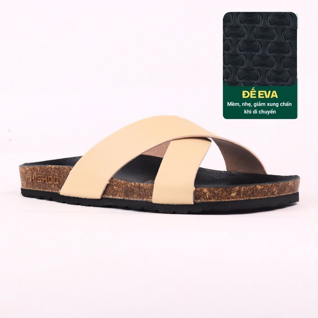 Dép đế trấu birken quai ngang chéo MẶT ĐEN HISHOO S096