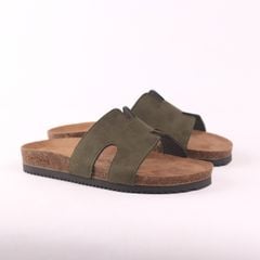 Dép đế trấu birken Chữ H da lộn premium HISHOO H095