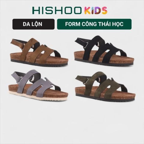 Dép đế trấu birken bé trai bé gái sandal Chữ H da lộn premium HISHOO H115