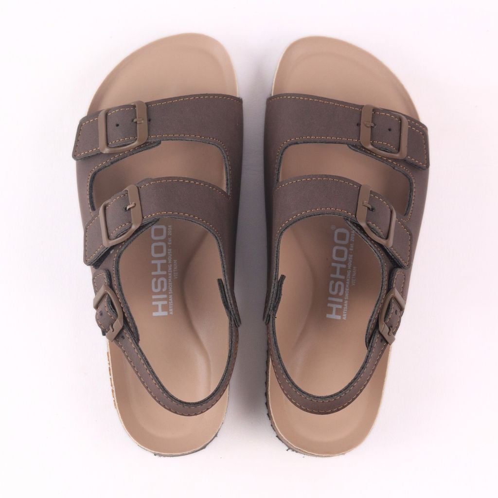 Dép đế trấu sandal birken quai ngang 2 khoá premium HISHOO B102