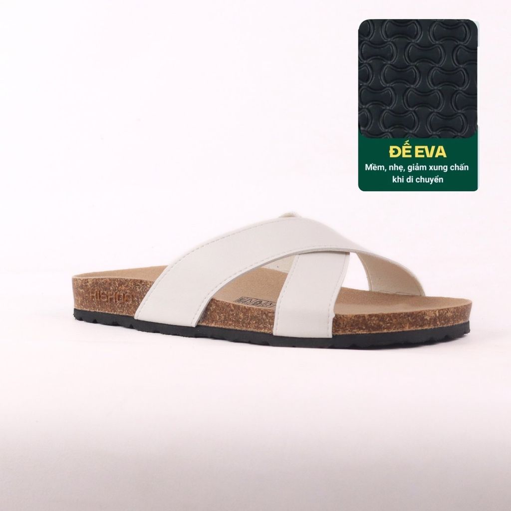 Dép đế trấu birken quai ngang chéo MẶT ĐEN HISHOO S096