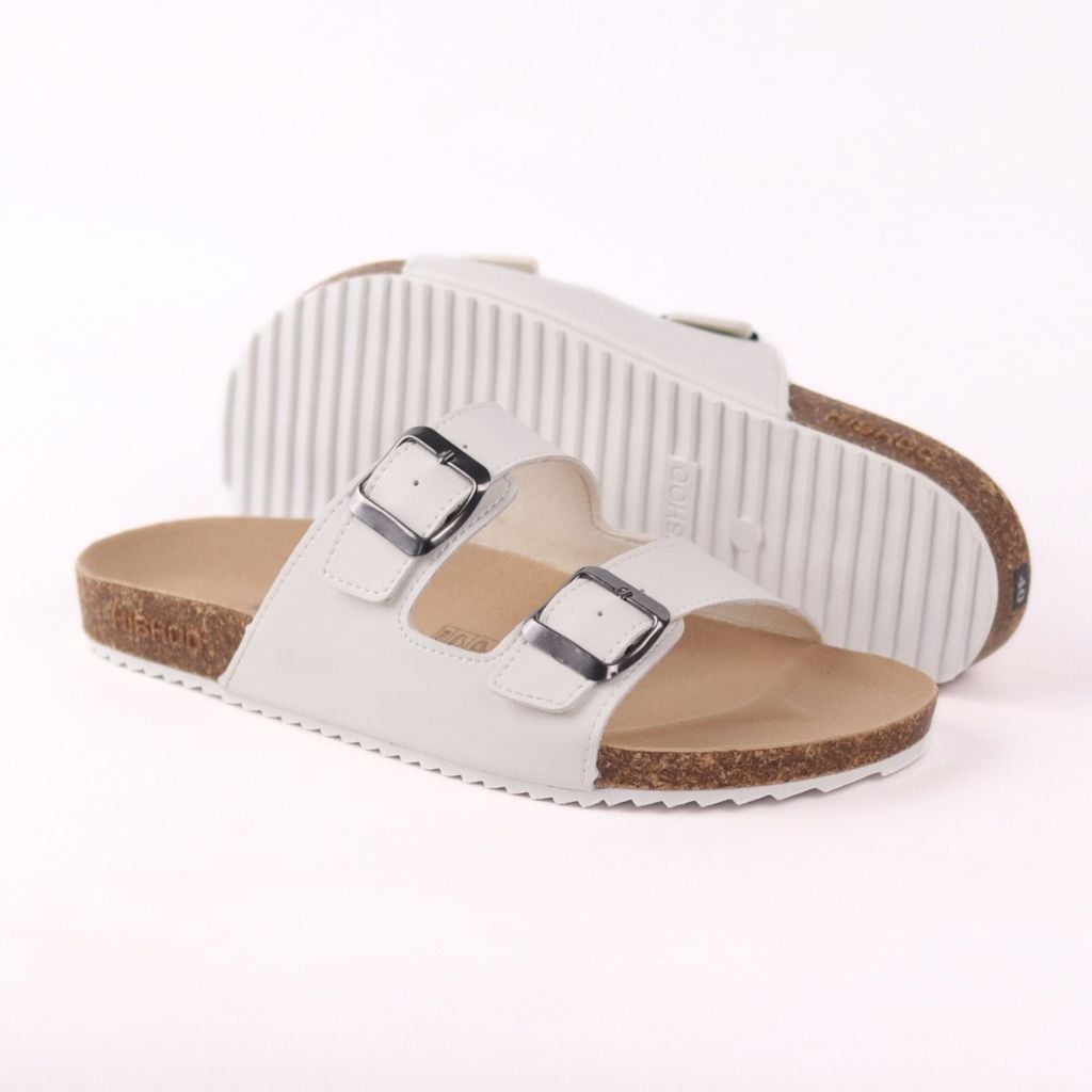 Dép đế trấu birken quai ngang 2 khoá MẶT ĐEN da bò HISHOO M093