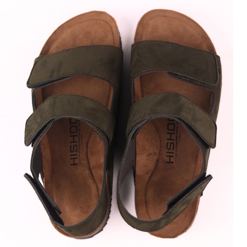 Dép đế trấu birken bé trai bé gái quai ngang sandal xé dán da lộn premium HISHOO H110