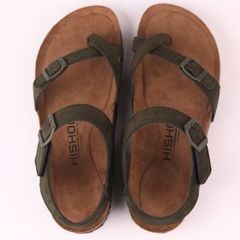 Dép đế trấu birken quai ngang sandal xỏ ngón da lộn premium HISHOO H118
