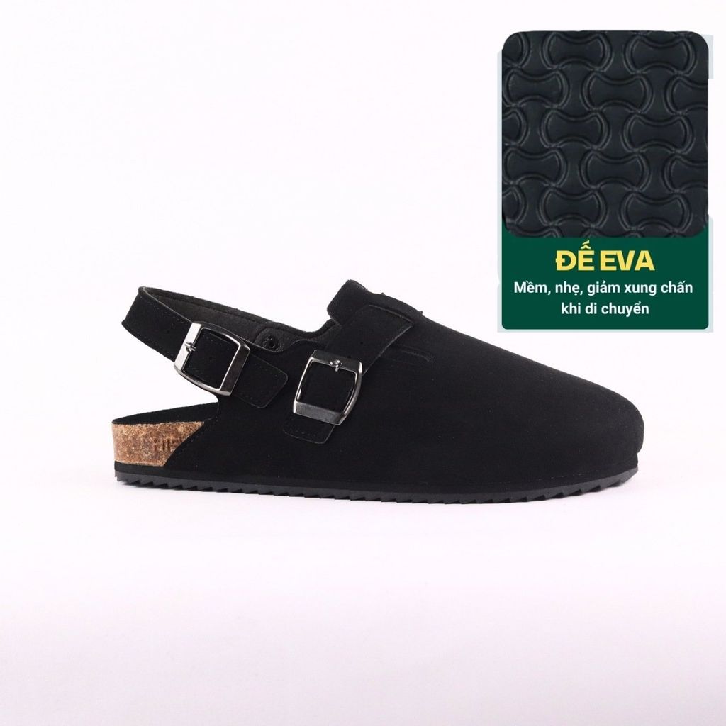 Dép đế trấu Sandal sục Boston Sandal quai ngang da lộn HISHOO R111