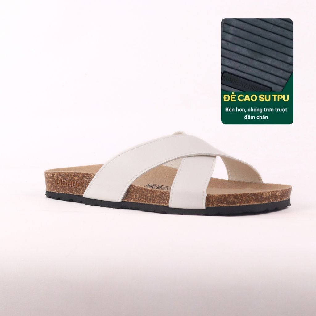 Dép đế trấu birken quai ngang chéo MẶT ĐEN HISHOO S096