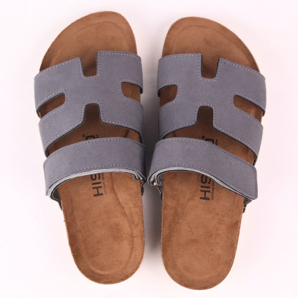 Dép đế trấu birken Chữ H Sandal quai ngang bản, da lộn premium HISHOO H104