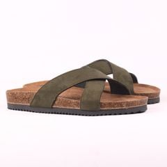 Dép đế trấu birken quai ngang chéo da lộn premium HISHOO H096