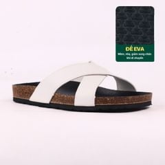 Dép đế trấu birken quai ngang chéo MẶT ĐEN da bò HISHOO M096