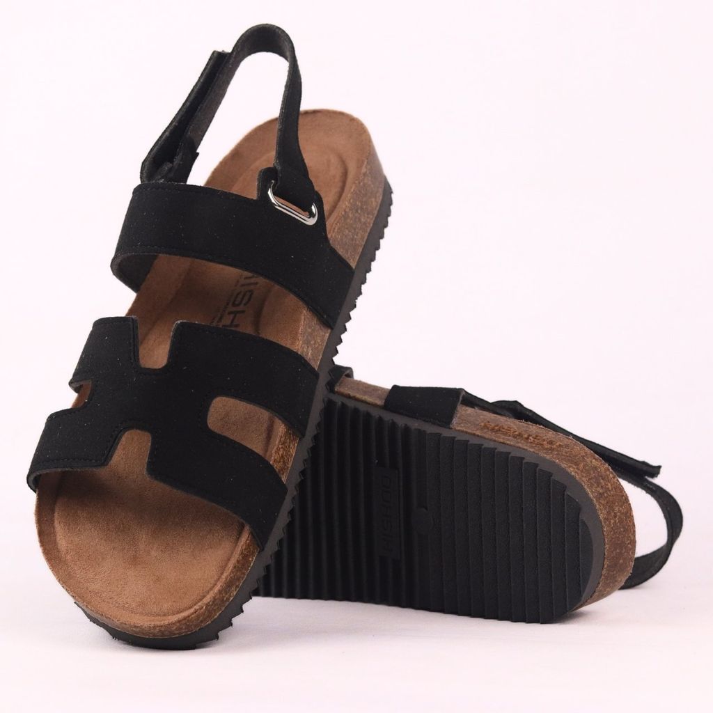 Dép đế trấu birken sandal Chữ H da lộn premium HISHOO H115