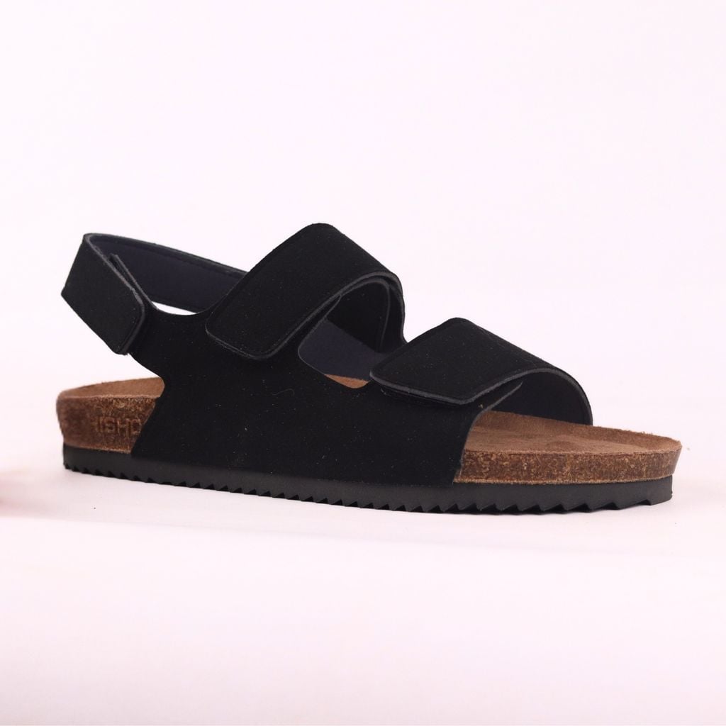 Dép đế trấu birken quai ngang sandal xé dán da lộn premium HISHOO H110