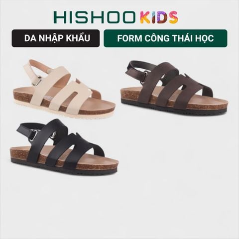 Dép đế trấu birken bé trai bé gái  sandal chữ H premium HISHOO B115