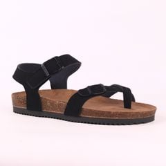 Dép đế trấu birken quai ngang sandal xỏ ngón da lộn premium HISHOO H118