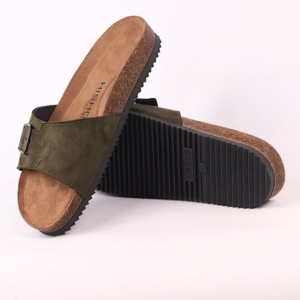 Dép đế trấu birken 1 khoá da lộn premium HISHOO H113