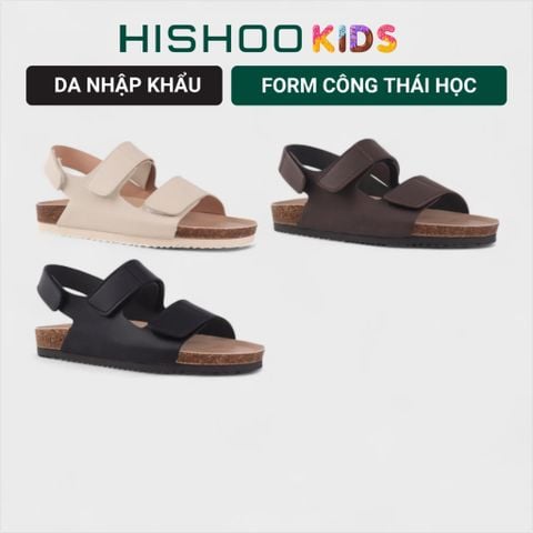 Dép đế trấu birken bé trai bé gái  sandal quai ngang xé dán premium HISHOO B110
